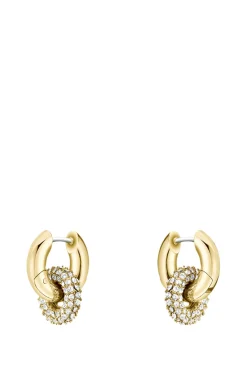 Goldfarbene Ohrringe mit verschlungenen Ringen und Pavé-Kristallen
