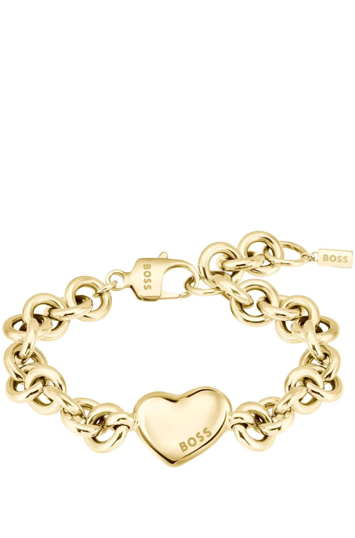 Goldfarbenes Gliederarmband mit Herzanhänger