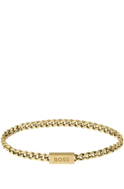 Gold-tone chain cuff with logo closure