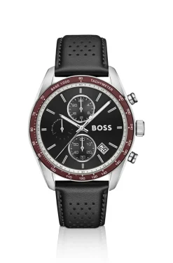 Grand Prix Vitesse Uhr mit schwarzem Zifferblatt und perforiertem Armband