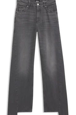 Graue Boyfriend-Fit Jeans aus festem Denim