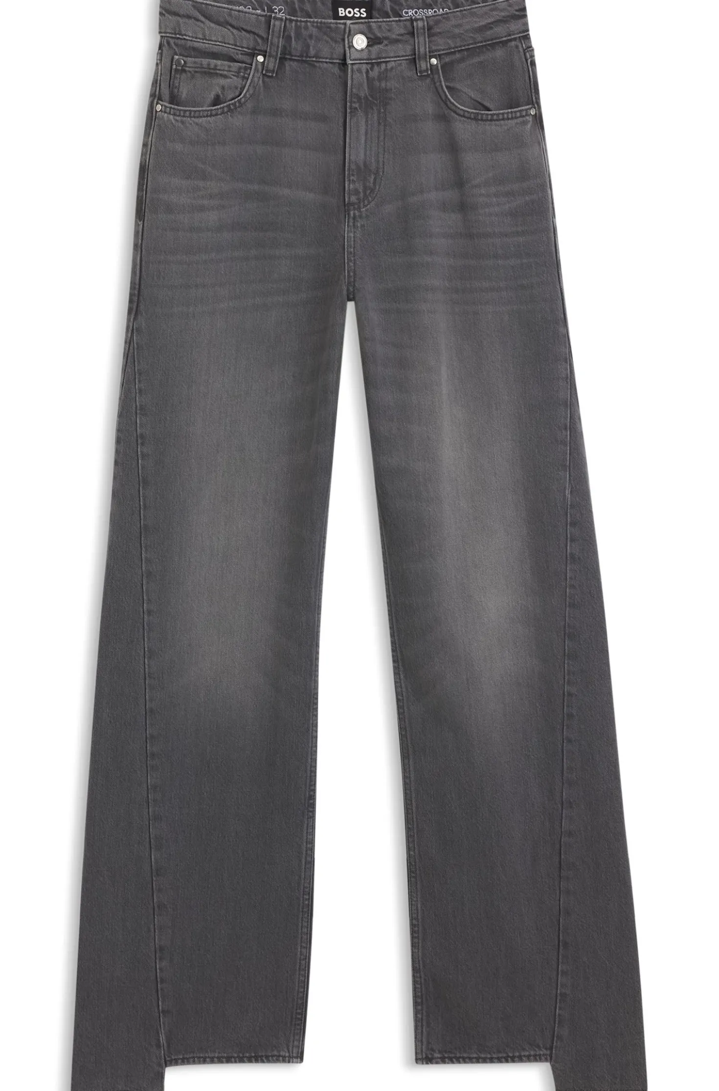 Graue Boyfriend-Fit Jeans aus festem Denim