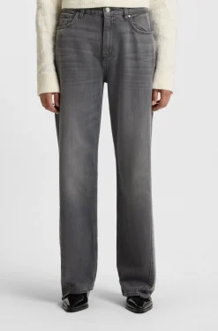 Graue Boyfriend-Fit Jeans aus festem Denim