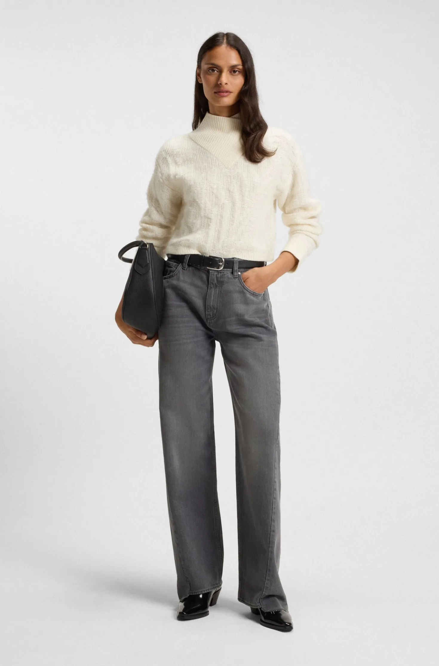Graue Boyfriend-Fit Jeans aus festem Denim