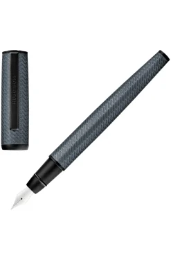 Grauer Aluminium-Füllfederhalter mit Gravur in Mesh-Optik