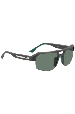 Graue Sonnenbrille mit Einsatz und Logo an den Bügeln