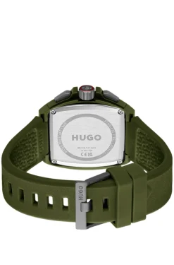 Grüne Uhr mit skelettiertem Zifferblatt und Silikonarmband