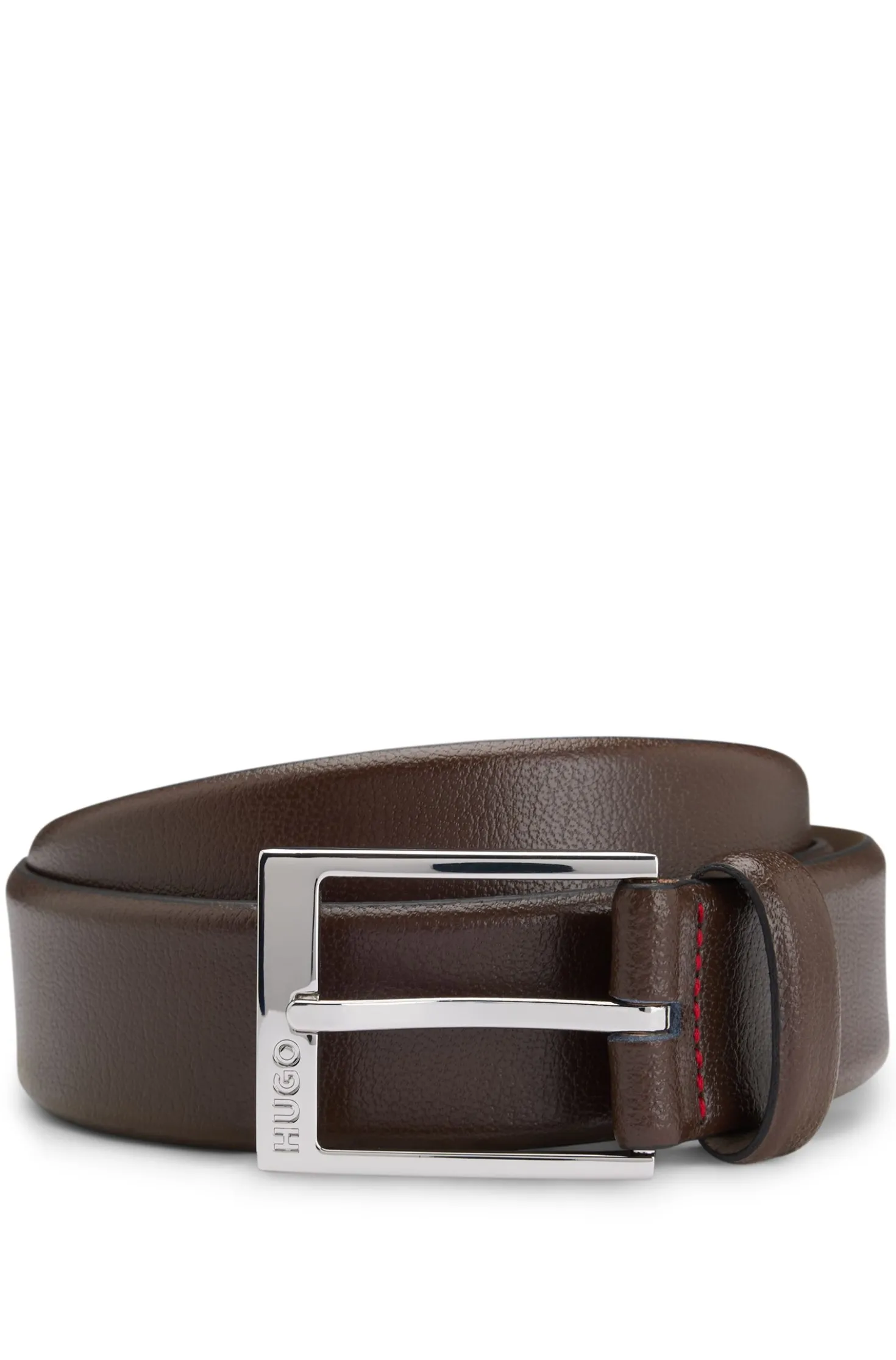 Gürtel aus genarbtem Leder mit Metalldetails in Silber-Optik
