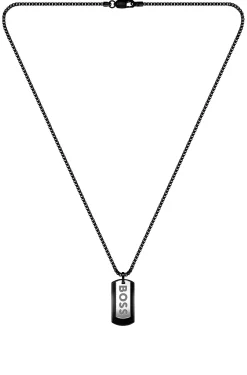 Halskette aus schwarzem Edelstahl mit zwei Logo-Tags