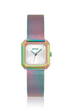 Hazel irisierende quadratische Uhr mit Mesh-Armband