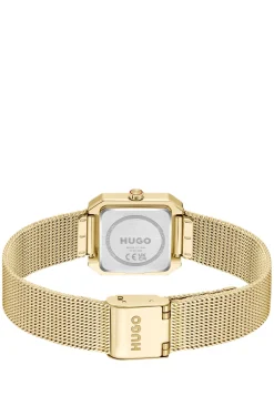 Hazel quadratische Uhr in Gold-Optik mit Mesh-Armband