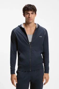 Hoodie mit Reißverschluss aus Stretch-Baumwolle mit Kontrastpaspeln