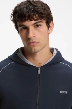 Hoodie mit Reißverschluss aus Stretch-Baumwolle mit Kontrastpaspeln