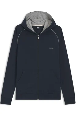 Hoodie mit Reißverschluss aus Stretch-Baumwolle mit Kontrastpaspeln