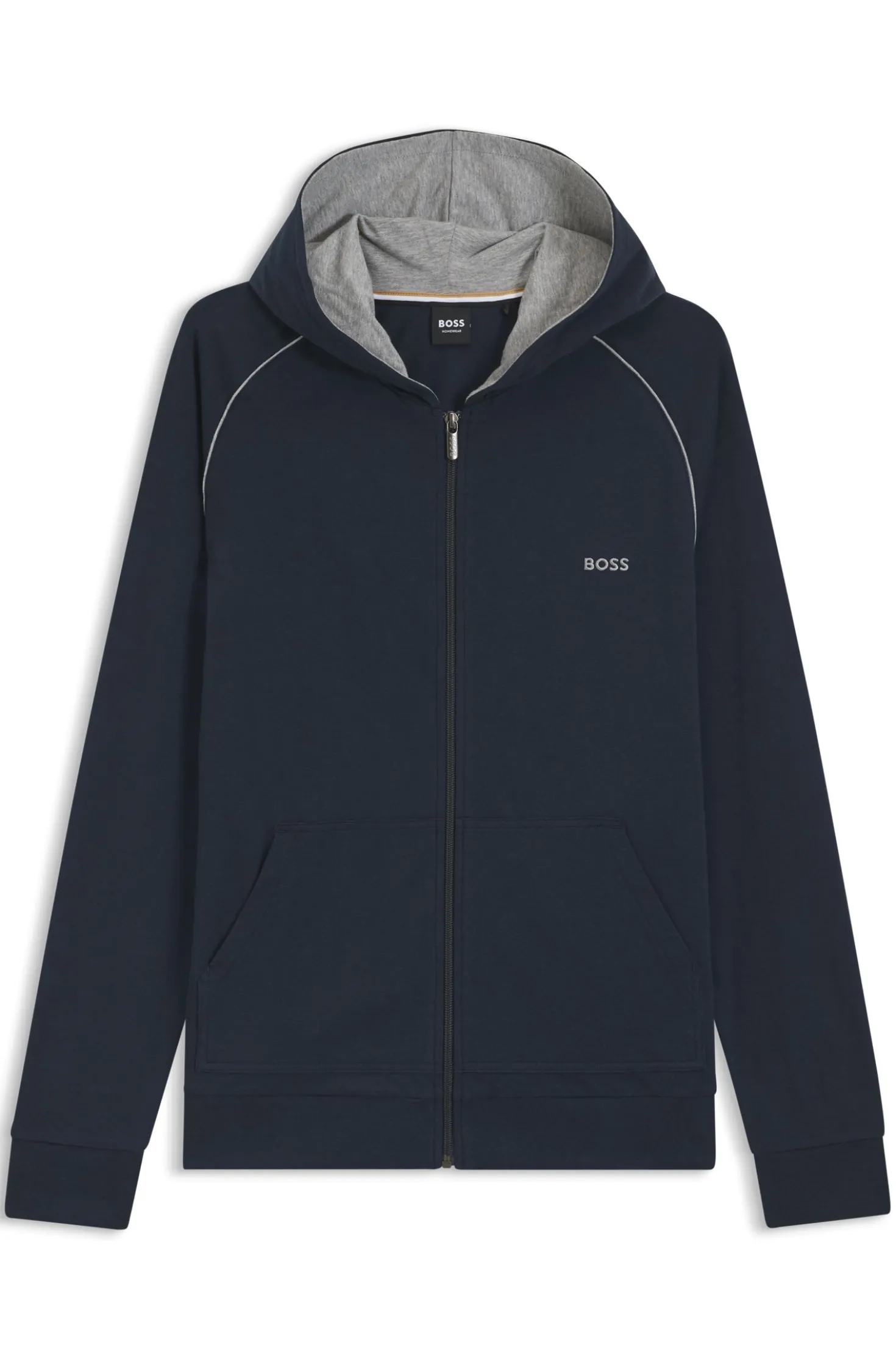 Hoodie mit Reißverschluss aus Stretch-Baumwolle mit Kontrastpaspeln