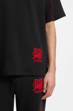 HUGO x RB T-Shirt aus Baumwoll-Mix mit kontrastfarbenen Paspeln