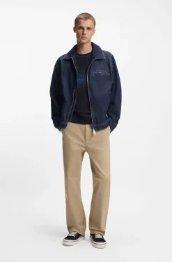 Jacke aus blauem Denim mit Reißverschluss und Brusttasche