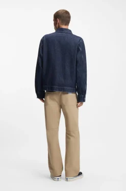 Jacke aus blauem Denim mit Reißverschluss und Brusttasche