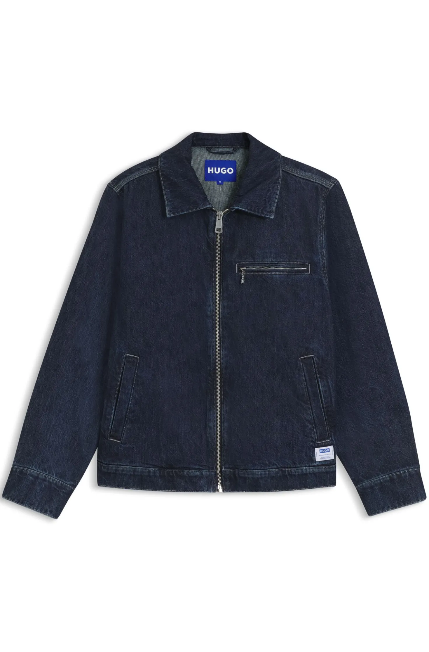 Jacke aus blauem Denim mit Reißverschluss und Brusttasche