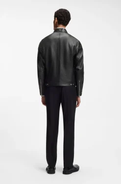 Jacke aus genarbtem Leder mit Logo-Details