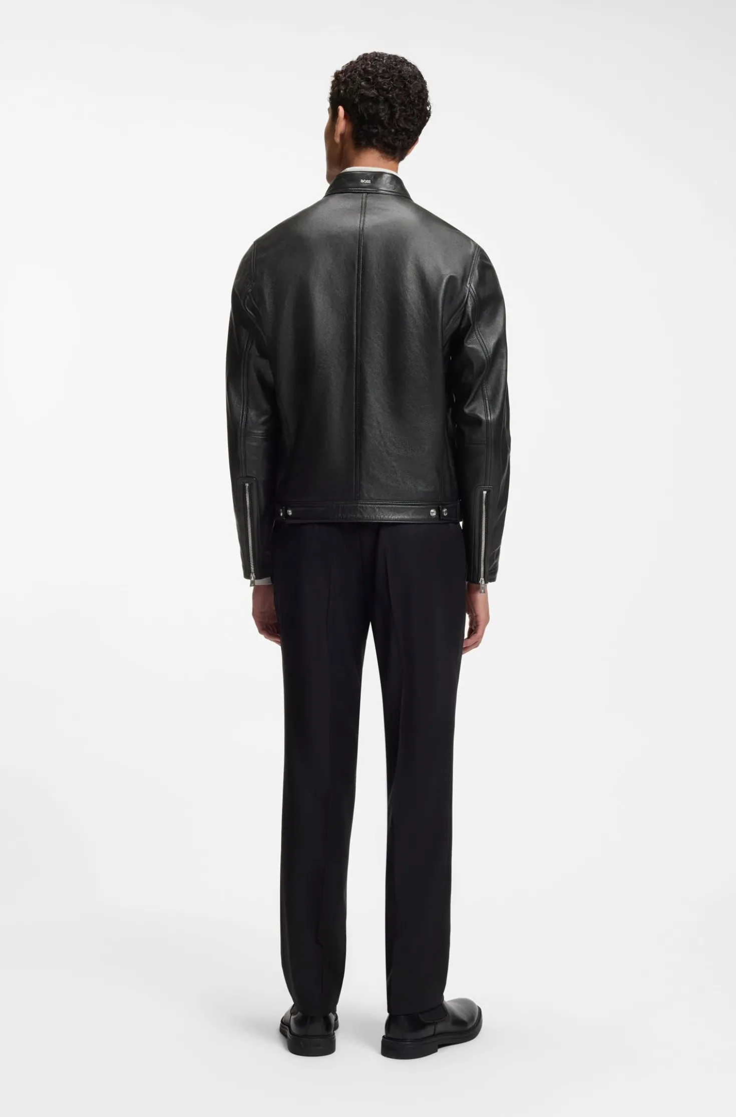 Jacke aus genarbtem Leder mit Logo-Details