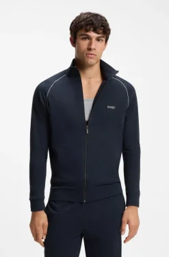 Jacke aus Stretch-Baumwolle mit Reißverschluss und Logo-Stickerei