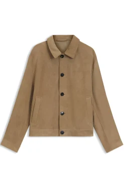 Jacke aus Veloursleder mit abgestepptem Detail an der Brusttasche
