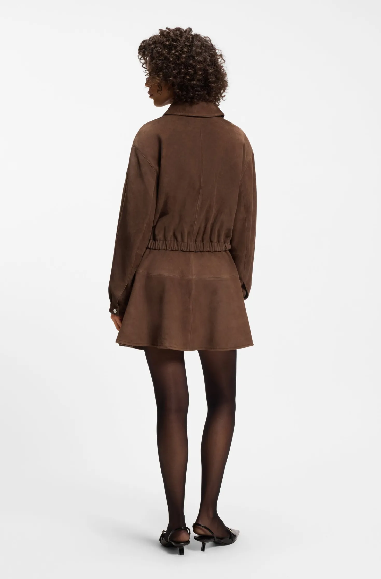 Jacke aus Veloursleder mit gerafftem Saum