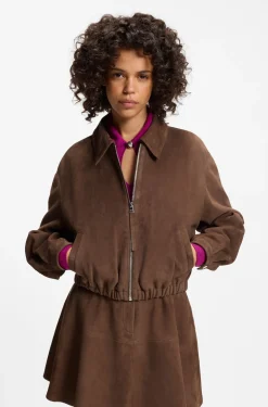 Jacke aus Veloursleder mit gerafftem Saum