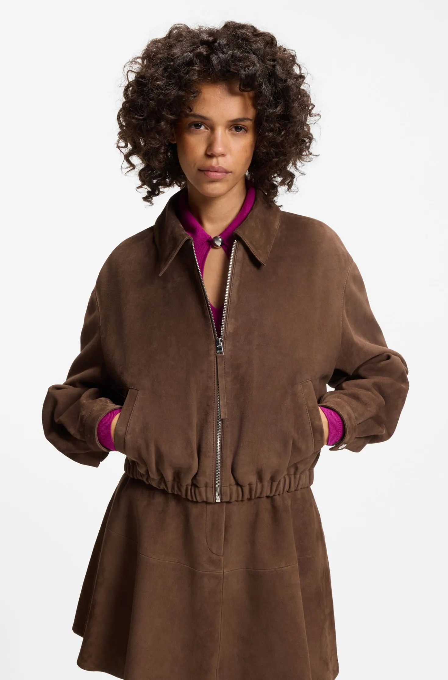 Jacke aus Veloursleder mit gerafftem Saum