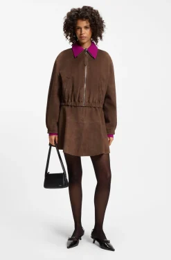 Jacke aus Veloursleder mit gerafftem Saum