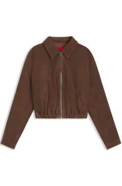 Jacke aus Veloursleder mit gerafftem Saum