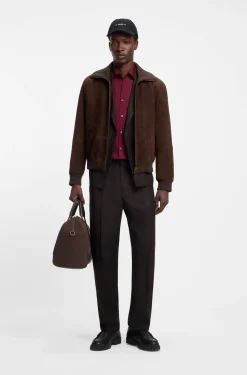 Jacke aus Veloursleder mit Rippbündchen aus Stretch-Baumwolle