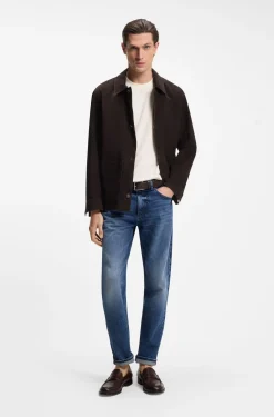 Jacke aus Wildleder mit Knopfleiste und kariertem Futter
