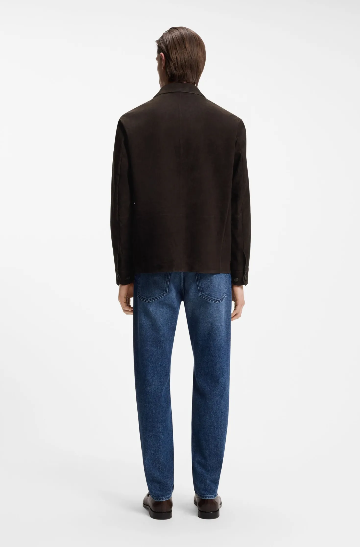 Jacke aus Wildleder mit Knopfleiste und kariertem Futter