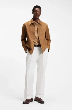 Jacke aus Wildleder mit Knopfleiste und kariertem Futter