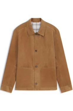 Jacke aus Wildleder mit Knopfleiste und kariertem Futter