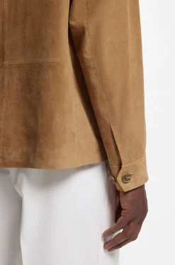 Jacke aus Wildleder mit Knopfleiste und kariertem Futter