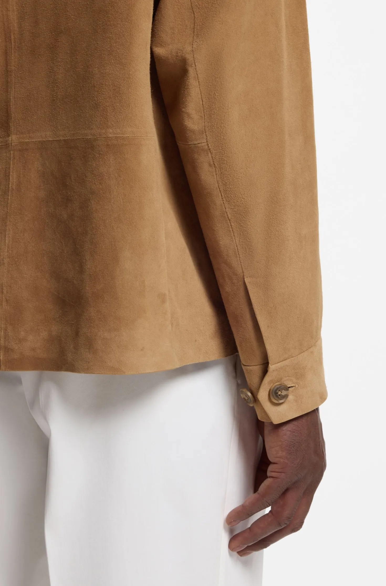 Jacke aus Wildleder mit Knopfleiste und kariertem Futter