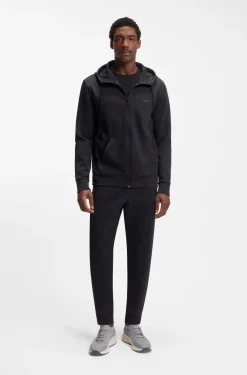 Kapuzenjacke aus Stretch-Baumwolle mit Reißverschluss und Logo-Print