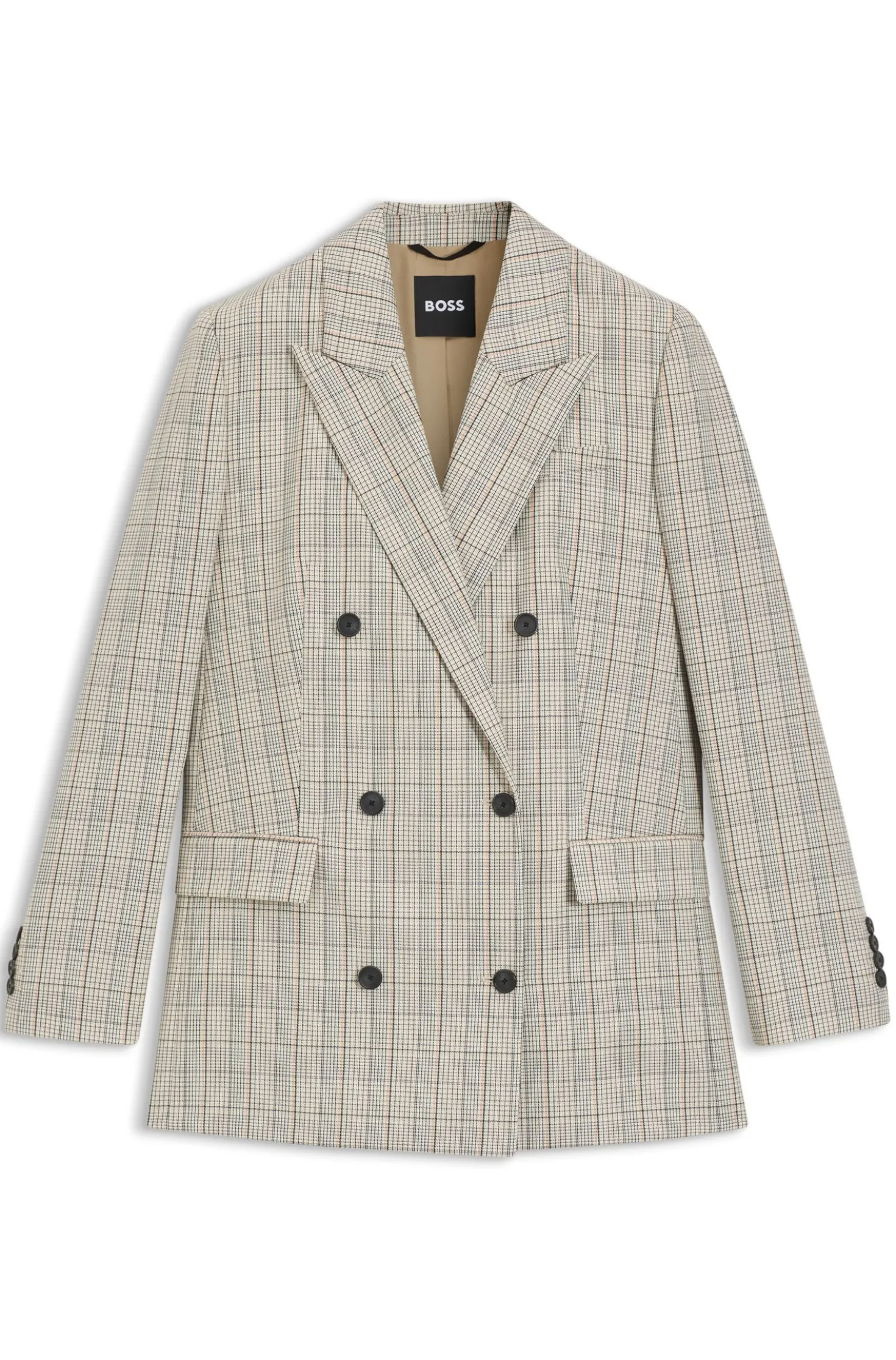 Karierter Regular-Fit Blazer aus elastischem Woll-Mix