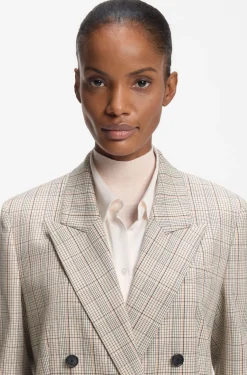 Karierter Regular-Fit Blazer aus elastischem Woll-Mix