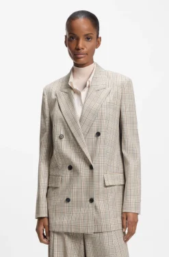 Karierter Regular-Fit Blazer aus elastischem Woll-Mix