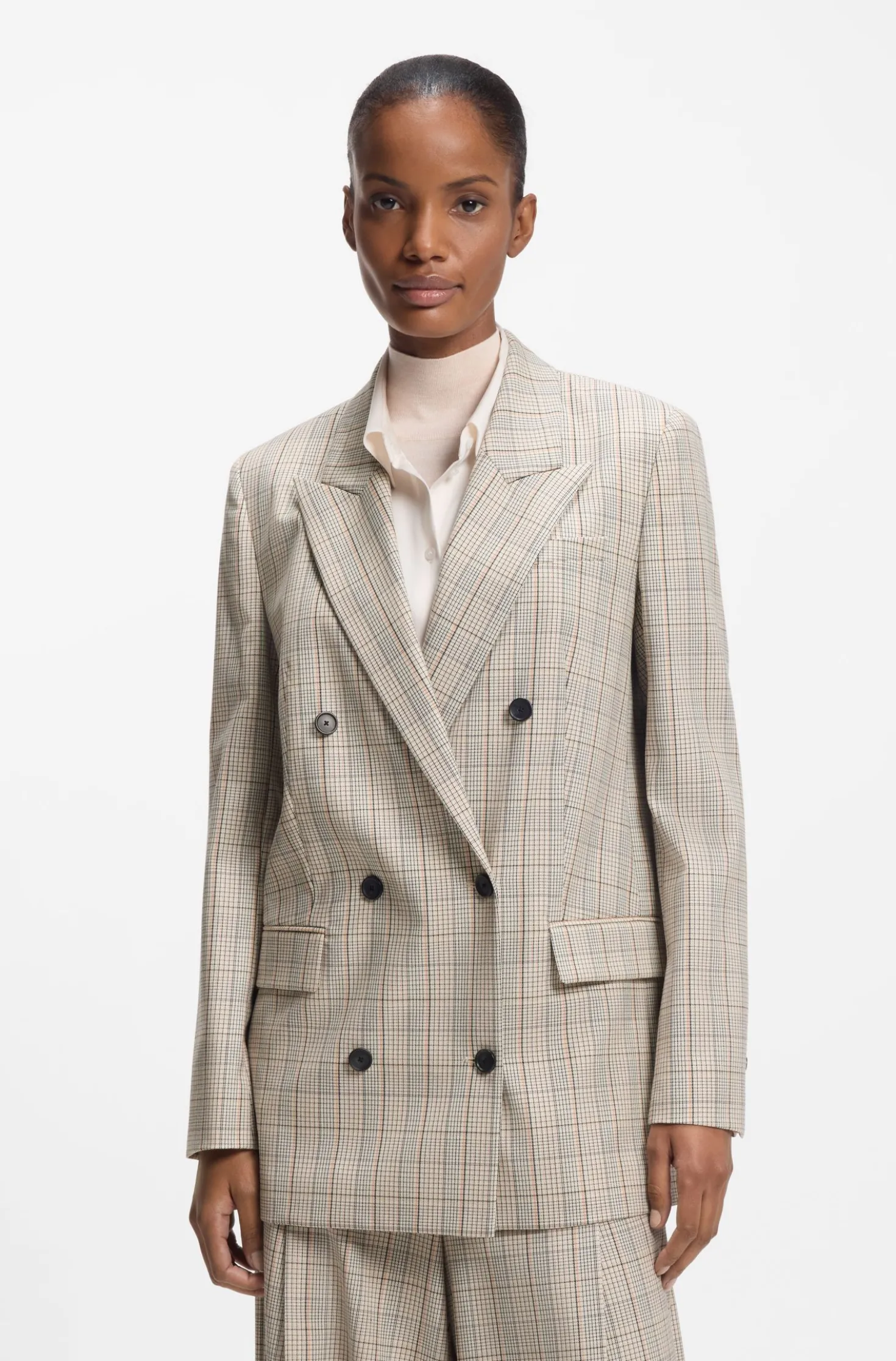 Karierter Regular-Fit Blazer aus elastischem Woll-Mix