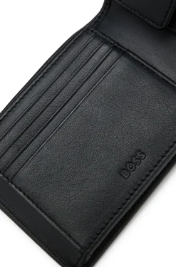 Klapp-Geldbörse aus fein genarbtem Leder mit Logo-Prägung