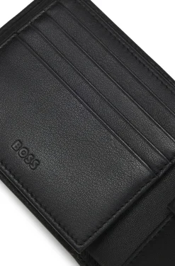 Klapp-Geldbörse mit Struktur und poliertem Logo-Schriftzug