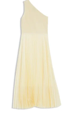 Kleid aus Rippstrick mit One-Shoulder-Design und Plissee-Rock