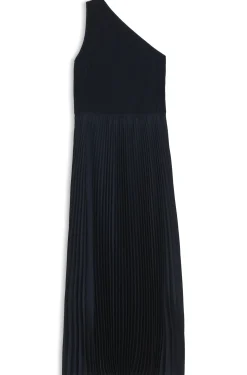 Kleid aus Rippstrick mit One-Shoulder-Design und Plissee-Rock