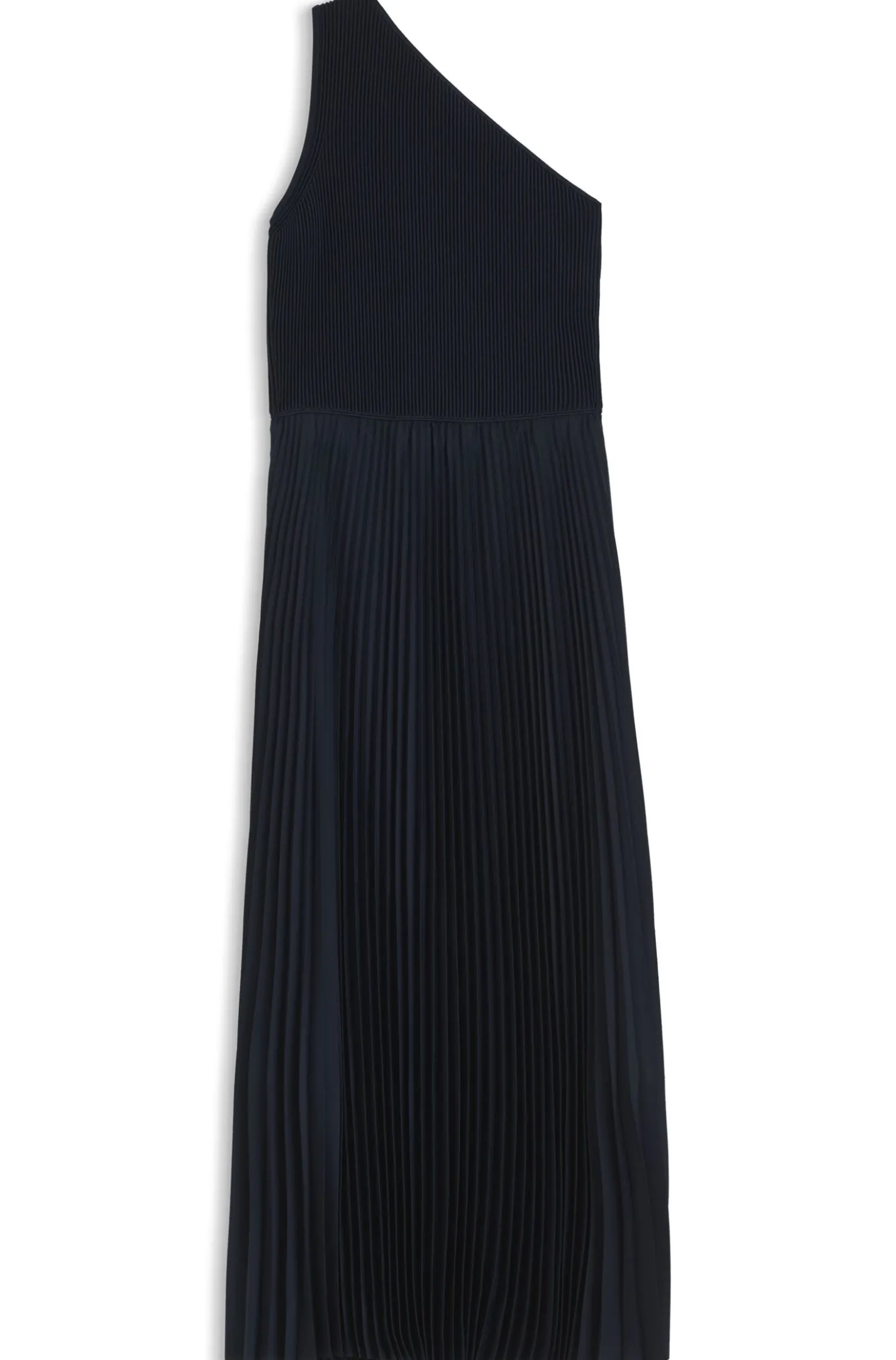 Kleid aus Rippstrick mit One-Shoulder-Design und Plissee-Rock