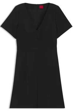 Kleid mit V-Ausschnitt und herausnehmbaren Schulterpolstern